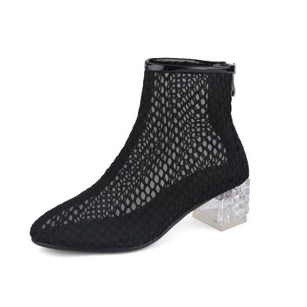 

boots 2021 shoes women spring summer mesh with zip closure ankle crystal heels comfortable breathable big size 34-50 sj-2, Black