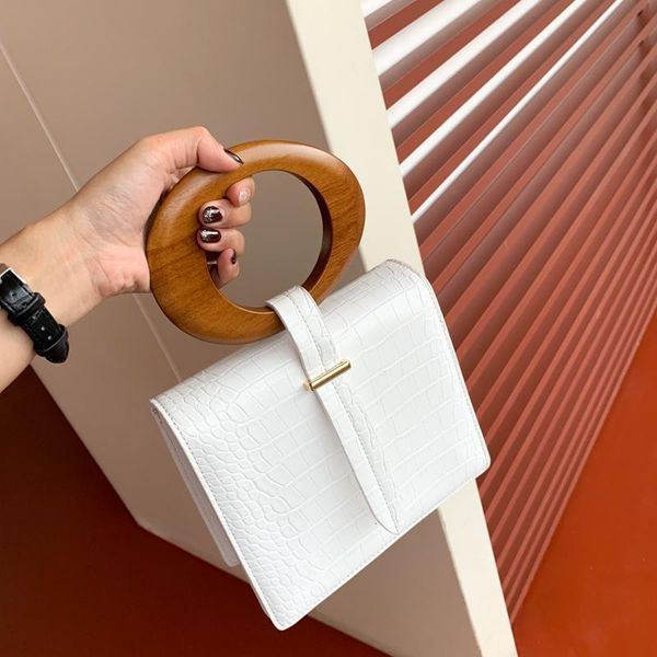 

lm601 totes 2021 luxury spring summer fashion temperament round wood handle flap handbag lady all match bag