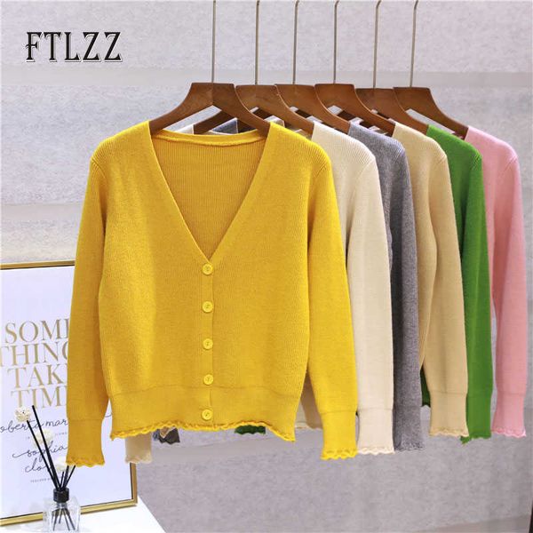 

fashion women short sweater spring autumn long sleeved slim v-neck single breasted cardigan ladies casual knitted 210602, White