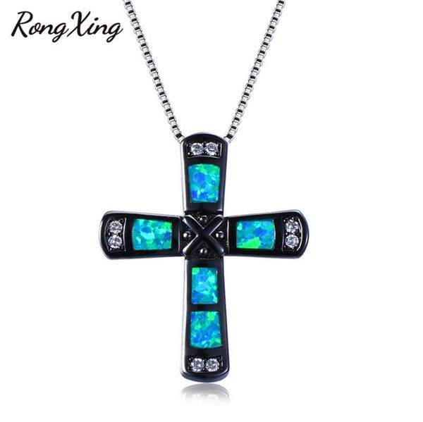 

pendant necklaces rongxing white/blue fire opal cross pendants for women black gold filled white zircon necklace fashion jewelry nl0164, Silver