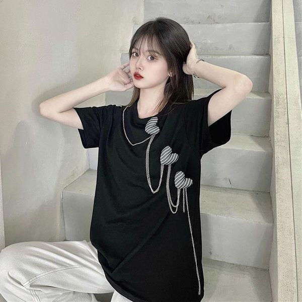 

women's t-shirt short sleeve for summer wear large size fat mm show thin age reduction smart half finished on may 27], White