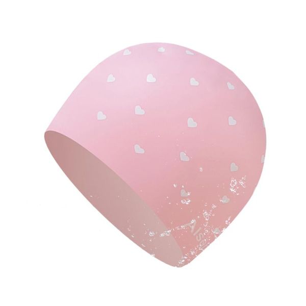 

heart pattern silicone swimming cap elastic waterproof swim pool hat long hair ear protection caps )
