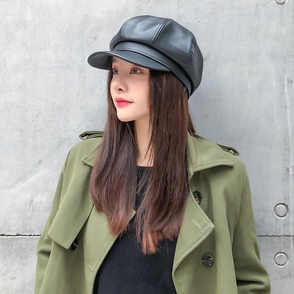 

stingy brim hats fashion women octagonal women's autumn and winter painter's leather ins beret for ac2135, Blue;gray