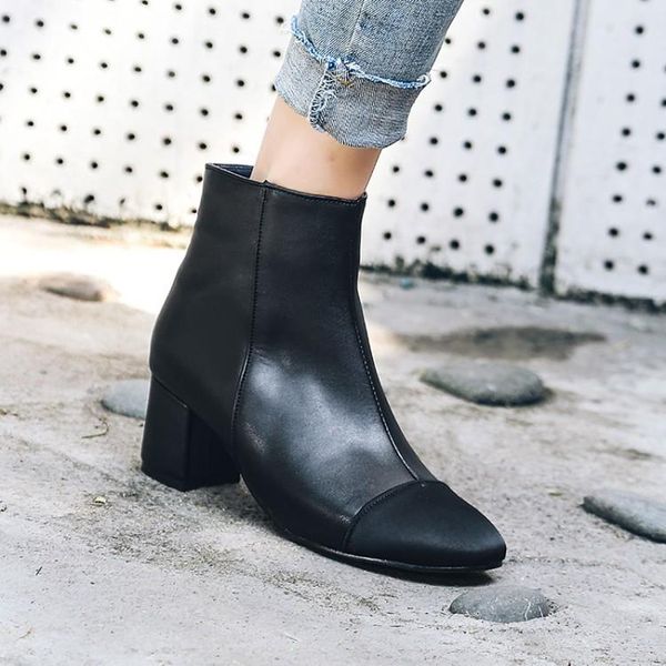 

boots oversized mid-heeled boots, thick-heeled short-barreled matching colorful ankle, Black