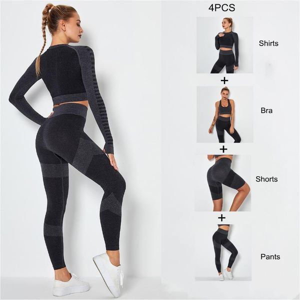 

women seamless yoga set fitness sports suits gym cloth long sleeve shirts high waist running leggings workout clothing1, White;red