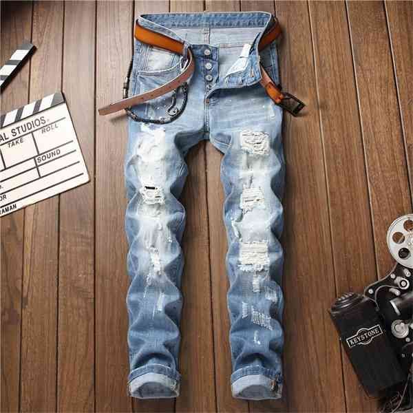 

young men stretchy 2020 new fashion skinny jeans men causal pants jeans homme x0621, Blue