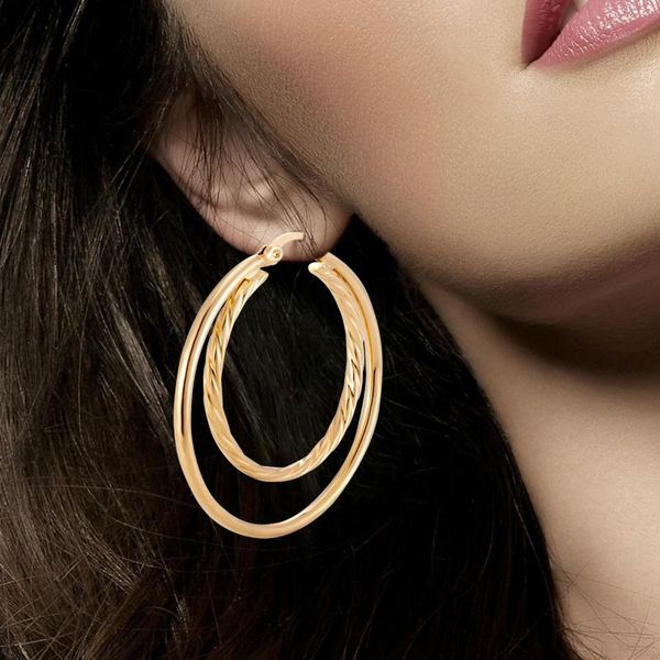 

hoop & huggie exaggerated personality earrings big circle double ear jewelry women ins cold rings light wind geometric, Golden;silver