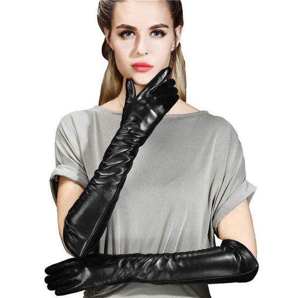 Guanti lunghi in pelle di pecora da donna inverno caldo guida sci moto 50 cm touch screen guanti in pelle manica braccio H1022