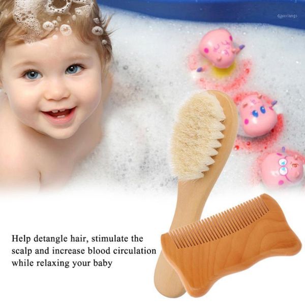 

2pcs comfotable comb and brush set soft baby bathing practical wooden for home hair brushes1, Silver