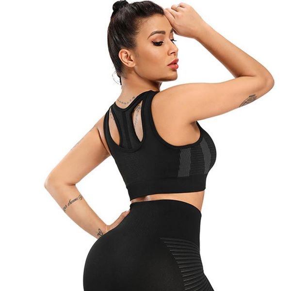 

seamless women sports bra running yoga brassiere shockproof workout gym fitness high impact padded activewear vest clothing, White;black
