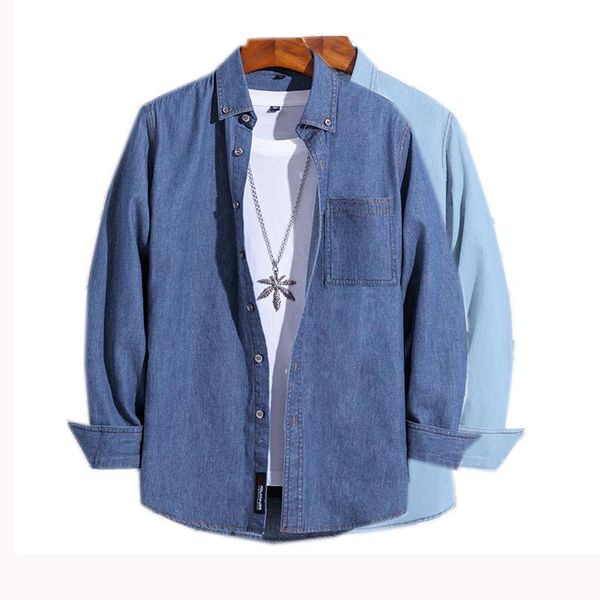 

men's casual shirts men brand shirt 100% cotton for spring summer solid turndown collar fashion denim fabric 2 pockets long sleeve a082, White;black