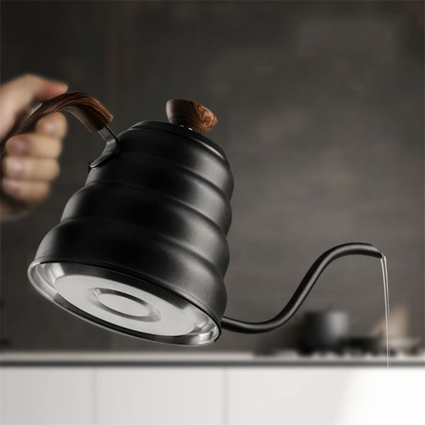 1.2L Drip Pour Over Black Coffee Kettle Cold Brew Coffee Maker Stainless Steel Long Thin Gooseneck Percolator Coffee Pot 210408