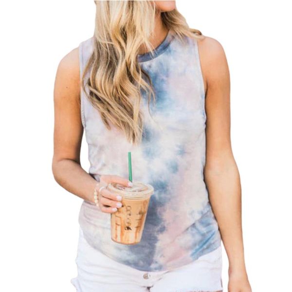 

women's tanks & camis soft breathable loose daily tie dye sleeveless pullover cotton blend summer streetwear women tank crew neck offic, White