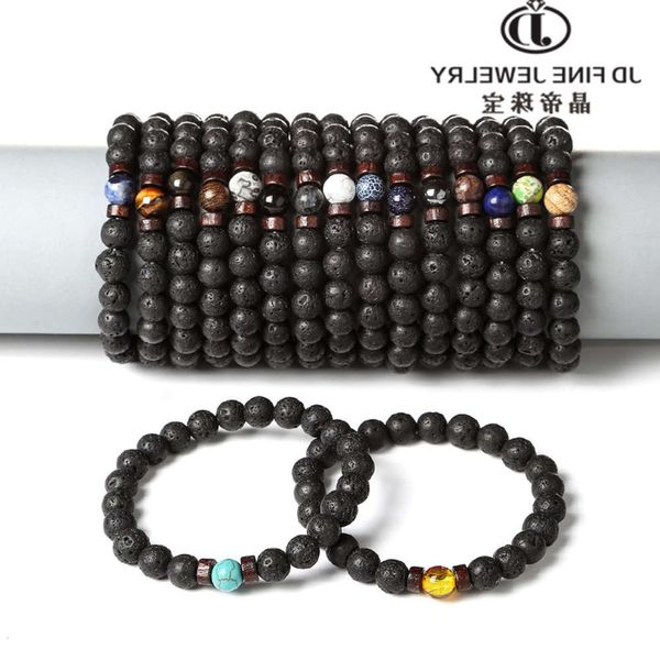 

hand catenary straight volcano wooden beads stone men's bracelet jewelry, Black