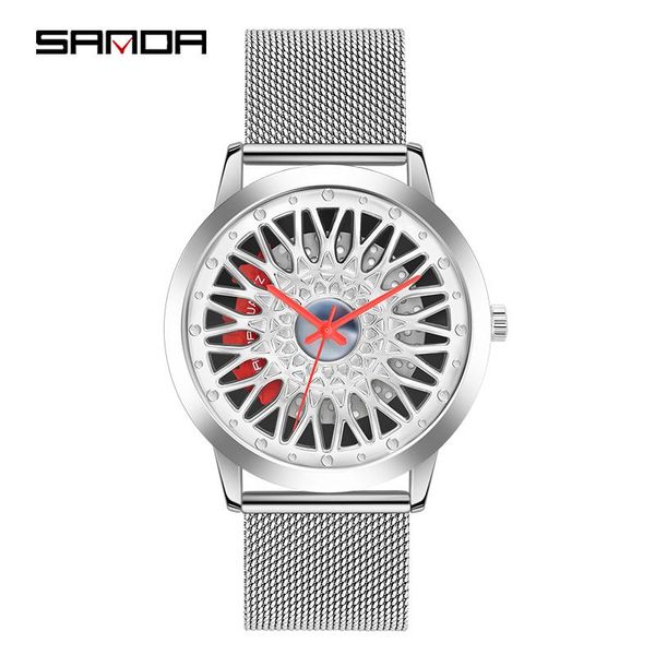 

wristwatches sanda men's fashion sports watch ultra thin watches simple men business stainless steel mesh belt quartz water proof, Slivery;brown