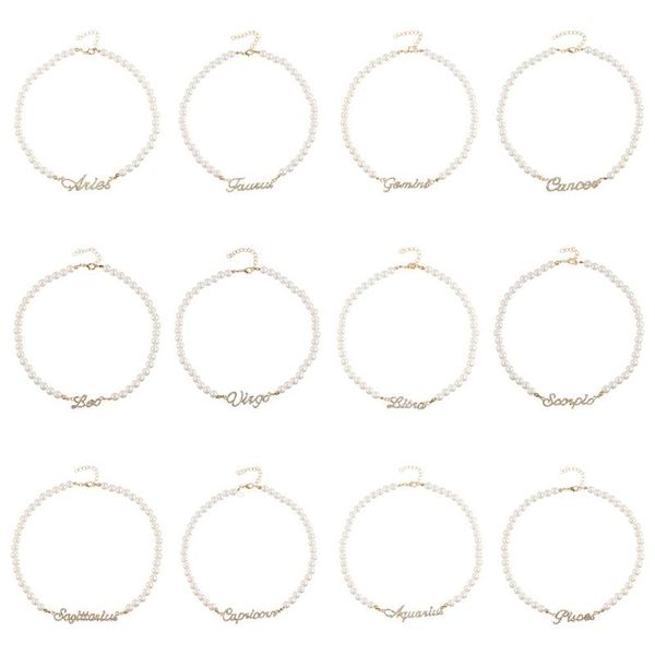 

chokers women girls clavicle chain accessories jewelry simple constellation necklace pearl fashion, Golden;silver