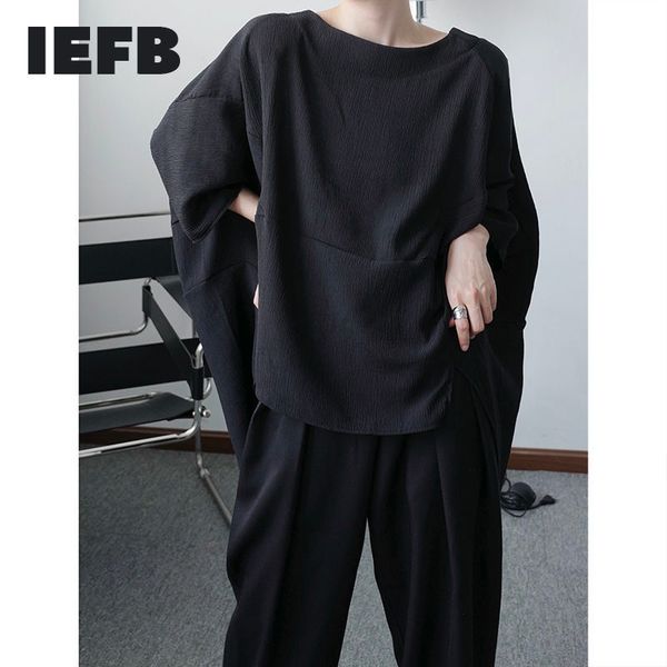 

iefb / men's wear oversized black t-shirt for male style korean round collar short sleeve loose s irregular casual 9y3226 210524, White;black
