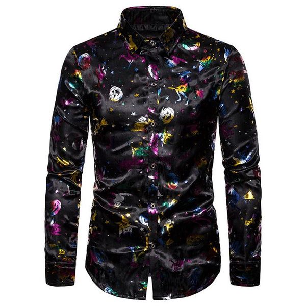 

men's casual shirts nice blouse summer fashion printed floral long sleeve button cloth collar male, White;black