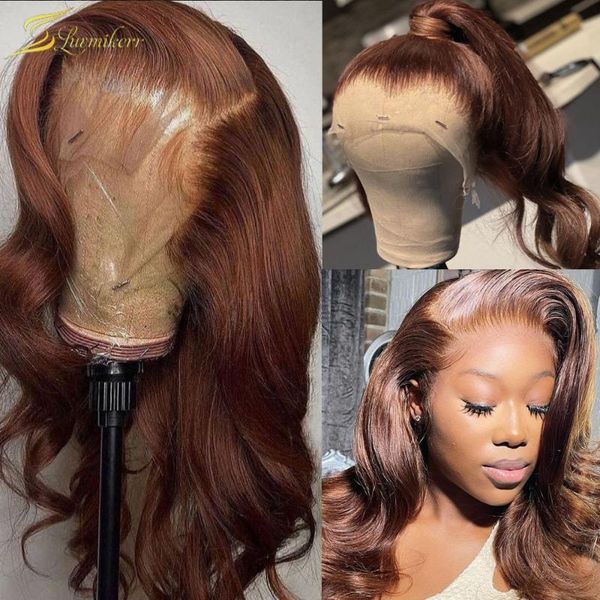 

lace wigs brown colored wig full body wave front for black women transparent hd frontal human hair 40 30 inch preplucked, Black;brown