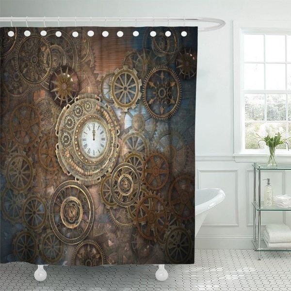 

shower curtains blue rusty steampunk clock and different kinds of gears curtain waterproof polyester fabric 72 x inches with hooks