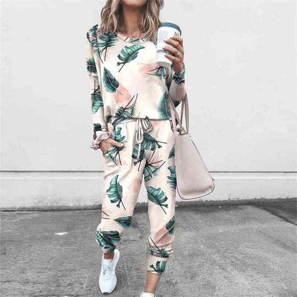 

pockets casual tie-dye suits women jump plus size loose long sleeve pink over elastic waist ladies 210508, White