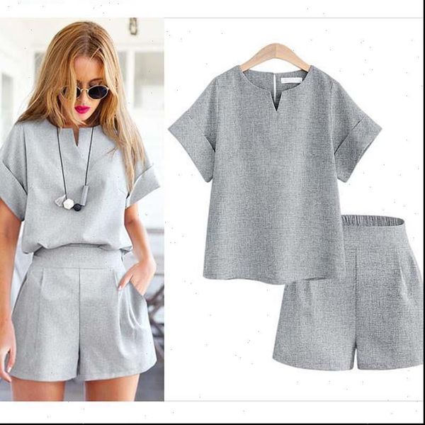 

large size loose thin short womens tracksuits sleeved shirt suit, Gray