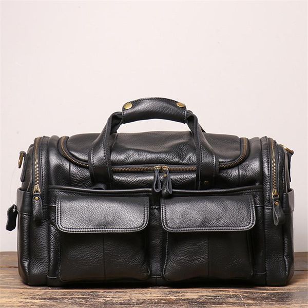 

duffel bags men's vintage travel bag, leather brown and black,