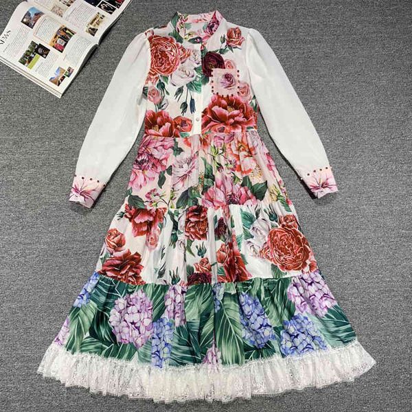 

spring fashion flower slash print dress up holiday stylish robe party, Black;gray
