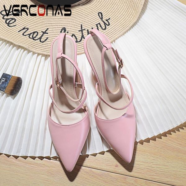 

dress shoes verconas 2021 woman sandals women pumps nigth club genuine leather summer pointed toe square high heels, Black