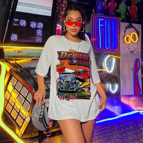 

street size loose car print pullover short sleeve t-shirt, Black;gray