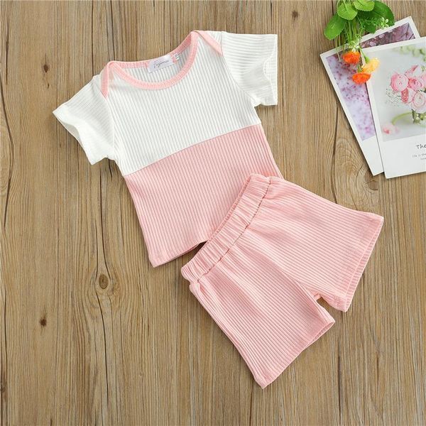 

baby girls summer fashion outfit set 2-pieces born breathable short sleeve patchwork +shorts for kids clothing sets, White