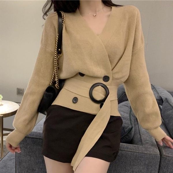 

women's sweaters sweater woman 2021 autumn style solid vintage button cardigan v-neck ladies korean fashion knitted coats 20490, White;black