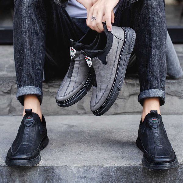 

2021 autumn and winter casual leather sho with psh flat soled korean trendy men's