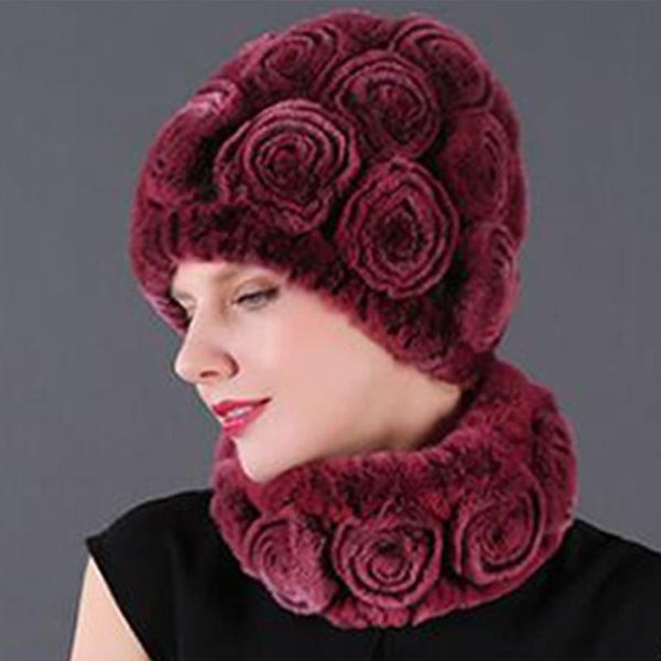 

hats, scarves & gloves sets 13 colors comfortable warm knitted caps winter women rex fur hat outdoor windproof set, Blue;gray
