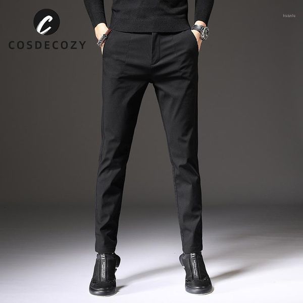 

cosdecozy men 2021 fashion summer spring casual button pocket long pants plus size straight solid trousers men's, Black