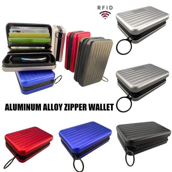 

wallets aluminum alloy card case zipper wallet purses design rfid secure holder, Red;black