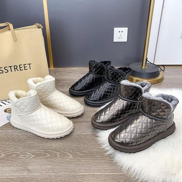 

boots snow women's fall/winter 2021 flat cotton shoes with fleece and thick bread, Black