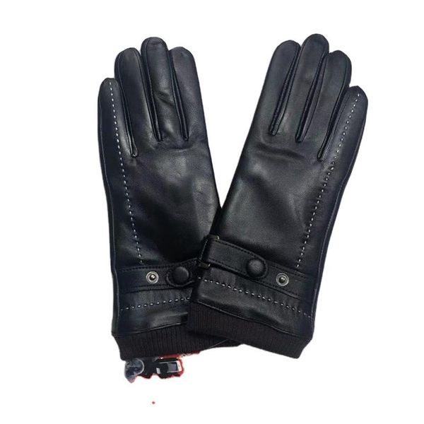 

five fingers gloves high-quality ladies leather autumn and winter touch screen sheepskin plus velvet windproof warm outdoor, Blue;gray