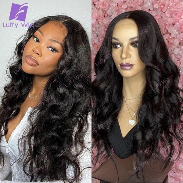 

long wavy 5x5 lace closure wig brazilian remy human hair silk base wigs glueless for black women pre plucked luffy1, Black;brown