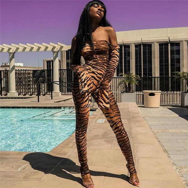 

women's jumpsuits & rompers padegao fashion women ladies holiday casual long sleeve leopard print jumpsuit off shoulder skinny pdg510, Black;white