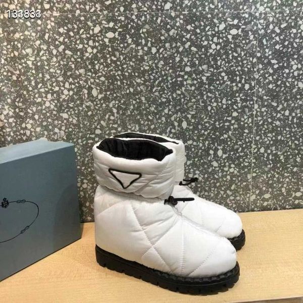 

designer boots women quilted nylon mid boot down womens booties space shoes quilteds nylons slip-on shoes flat casual shoe with box size35-4, Black