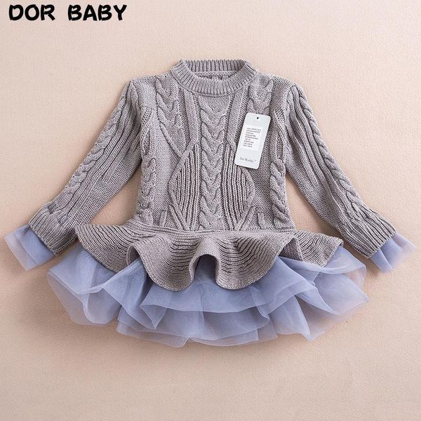 

winter boys' wear, sweet tutu dresses, long sleeve pleated sweaters, crew neck warm girls' autumn and wear girl's dresses, Red;yellow