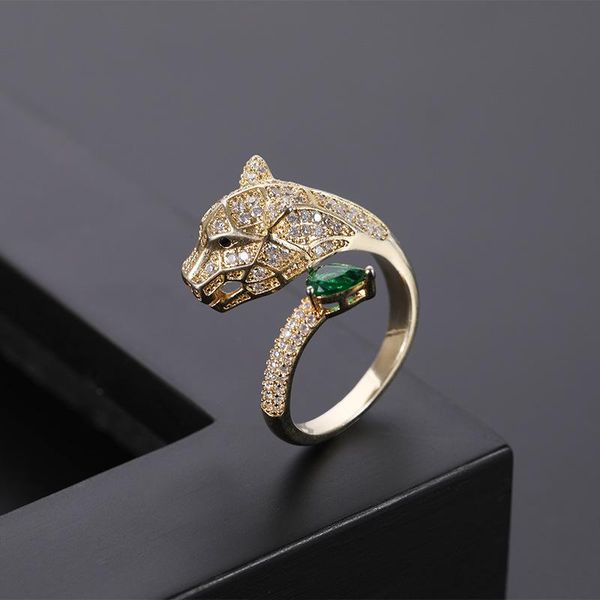 

wedding rings fashion personality leopard head design gold zircon ring men and women open jewelry wholesale, Slivery;golden