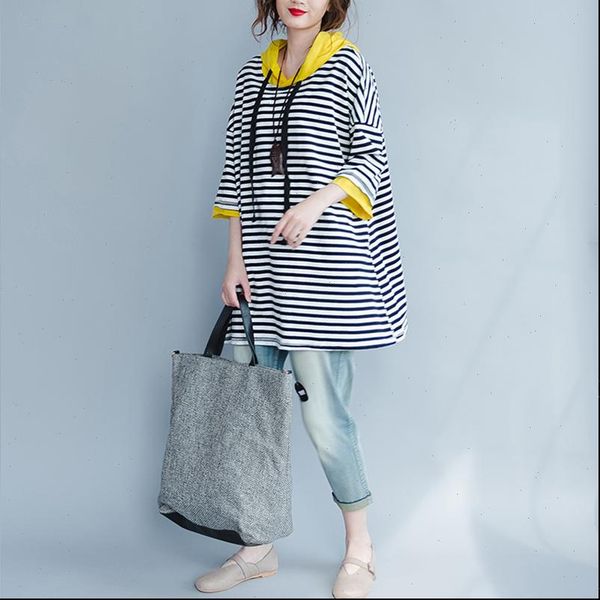 

plus size striped korean style womens hoodies big spring autumn patchwork loose pullover top, Black