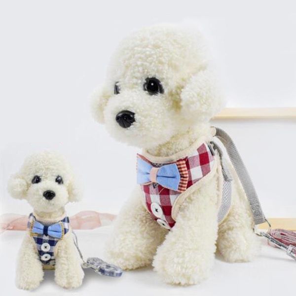 

dog collars & leashes adjustable pet cat gentleman button chest strap breathable vest small medium with traction rope