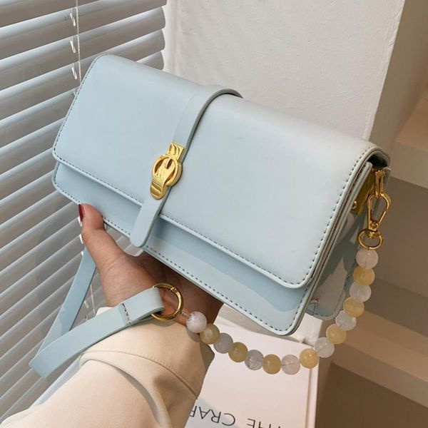 

evening bags simple casual temperament small bag female 2021 summer color beads shoulder korean fashion messenger square