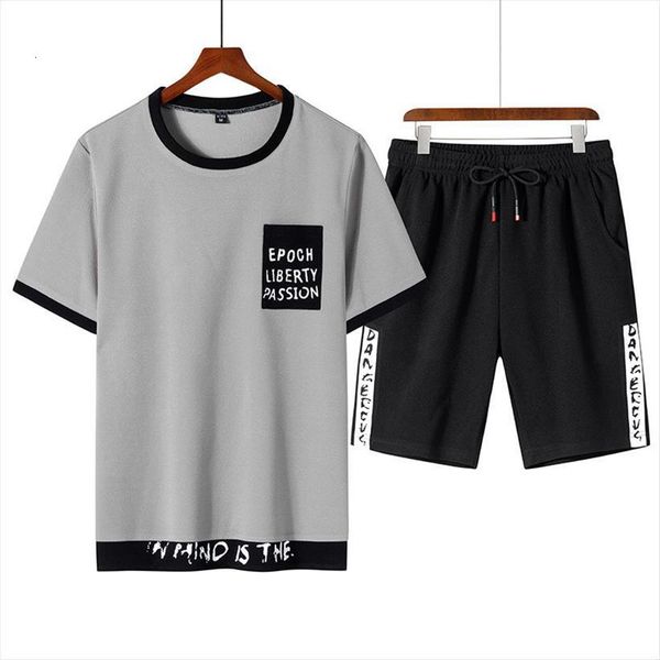

summer cool trend loose mens tracksuits short sleeve t shirt casual sports suit plus oversized shorts, Gray