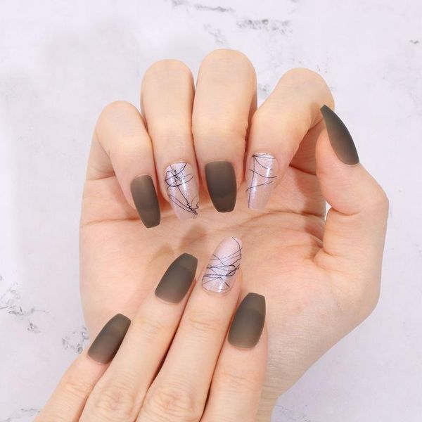 

false nails fashion almond jelly gum nail art fake ballerina frosted tip, Red;gold