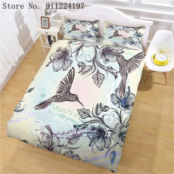

bedding sets bird flower printed comforter set duvet cover 2/3pcs luxury bedclothes microfiber bed linen  king size