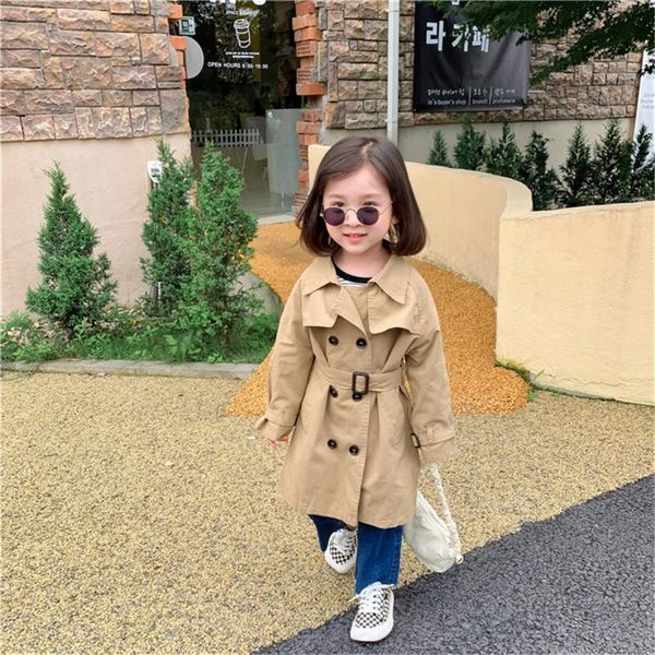 

coat autumn 1-7 years girls fashion double breasted trench jackets children cotton all-match outwears long style coats, Blue;gray